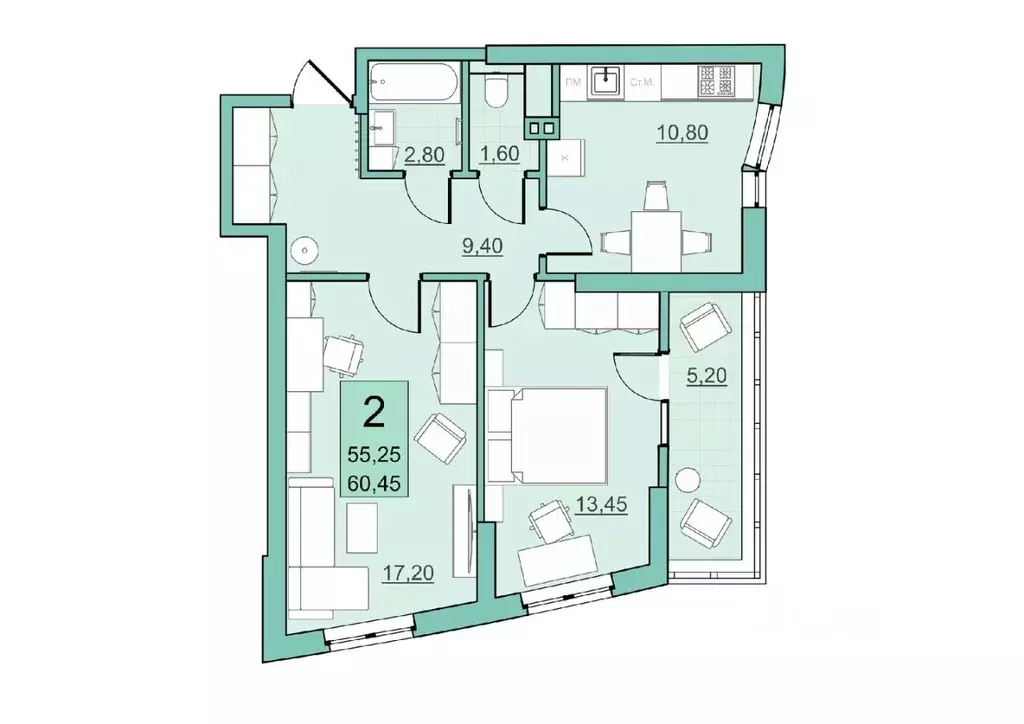 2-к кв. Саратовская область, Балаково Комсомольская ул., 65 (55.25 м) - Фото 0