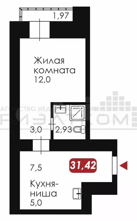 Квартира-студия, 31,8 м, 6/14 эт. - Фото 0