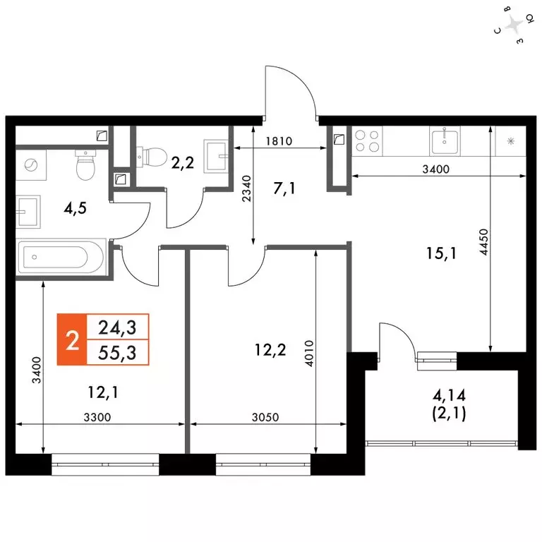 2-комнатная квартира: Зеленодольский район, Октябрьское сельское ... - Фото 1