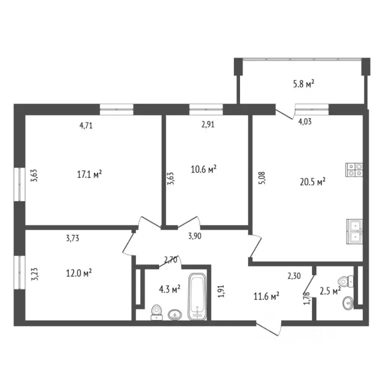 3-к кв. Тюменская область, Тюмень ул. Вересковая, 15 (78.3 м) - Фото 1