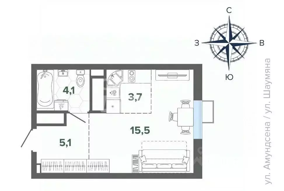 Студия Свердловская область, Екатеринбург ул. Шаумяна, 11 (28.45 м) - Фото 2