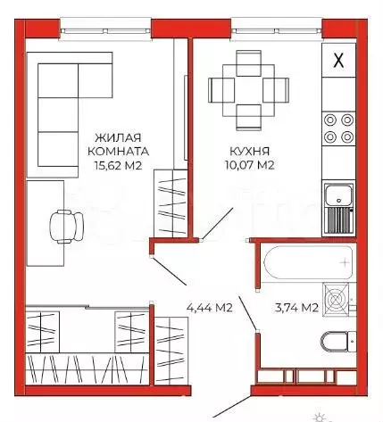 1-к. квартира, 33,8 м, 5/18 эт. - Фото 1