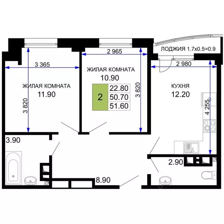 2-к кв. Краснодарский край, Анапа проезд Межсанаторный, 41 (51.35 м) - Фото 0