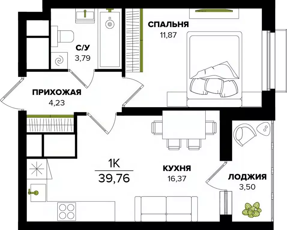 1-к кв. Тульская область, Тула  (39.76 м) - Фото 0