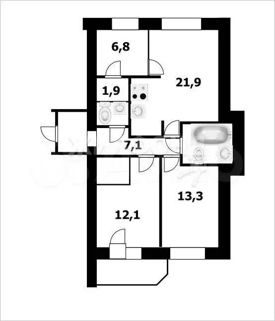 4-к. квартира, 72,8 м, 4/9 эт. - Фото 0