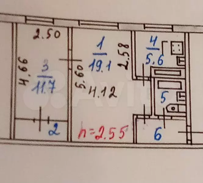 2-к. квартира, 44,4 м, 1/5 эт. - Фото 0