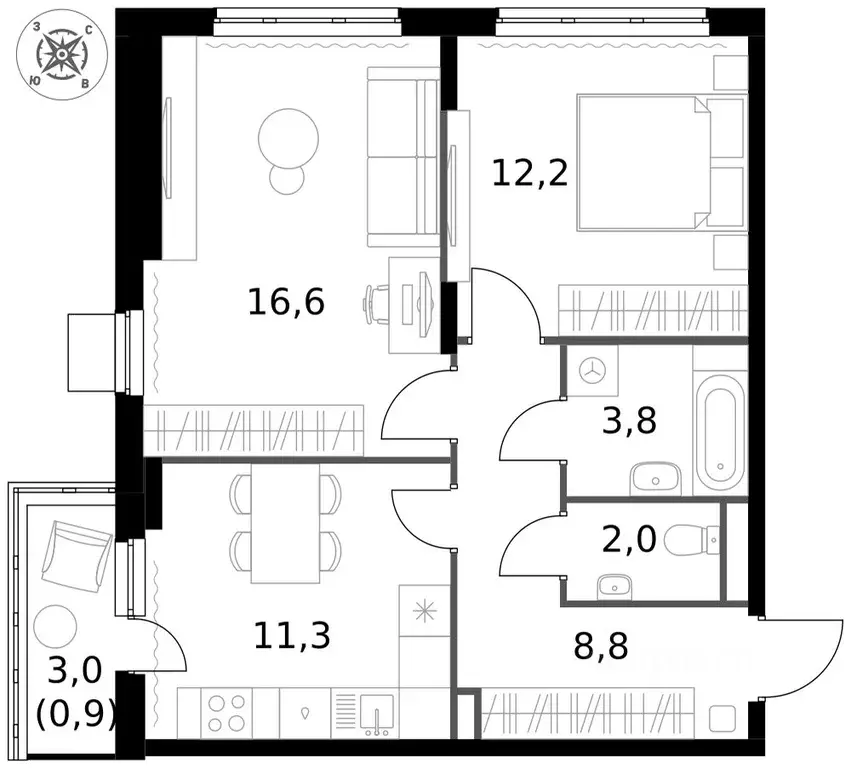 2-к кв. Московская область, Ленинский городской округ, д. Сапроново ... - Фото 2
