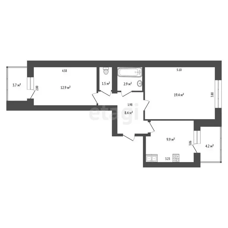 2-комнатная квартира: Ярославль, улица Ньютона, 32к3 (55 м) - Фото 0