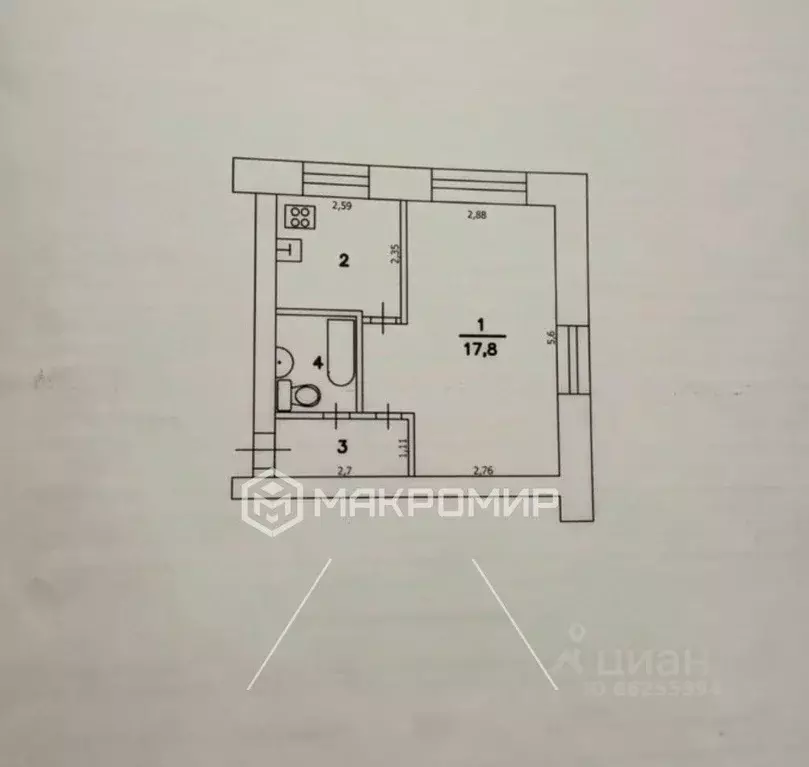 1-к кв. Татарстан, Казань Октябрьская ул., 48 (29.7 м) - Фото 2