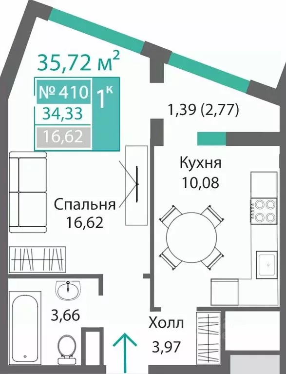 1-к кв. Крым, Симферополь Барбарис жилой комплекс (35.72 м) - Фото 0