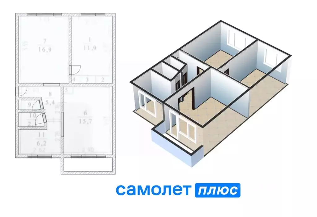 3-к кв. Кемеровская область, Кемерово Спортивная ул., 20а (60.9 м) - Фото 1