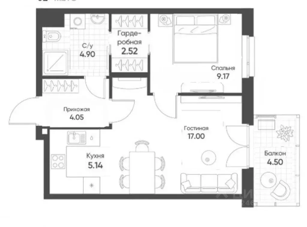 2-к кв. Татарстан, Казань ул. Гаврилова, 7к1 (43.3 м) - Фото 2