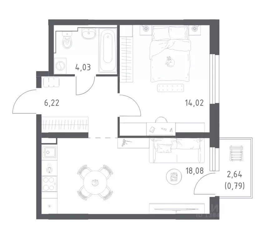 1-к кв. Нижегородская область, Нижний Новгород ул. Дружбы, 33 (43.14 ... - Фото 1