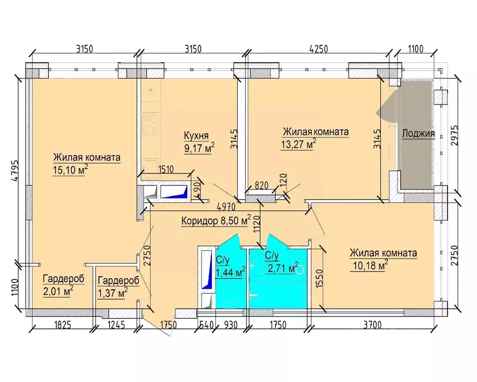 3-к кв. Кемеровская область, Кемерово ул. 1-я Линия, 24 (67.3 м) - Фото 1