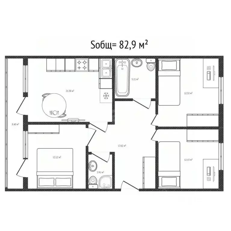 3-к кв. Брянская область, Брянск ул. Имени О.С. Визнюка, 20 (82.9 м) - Фото 2