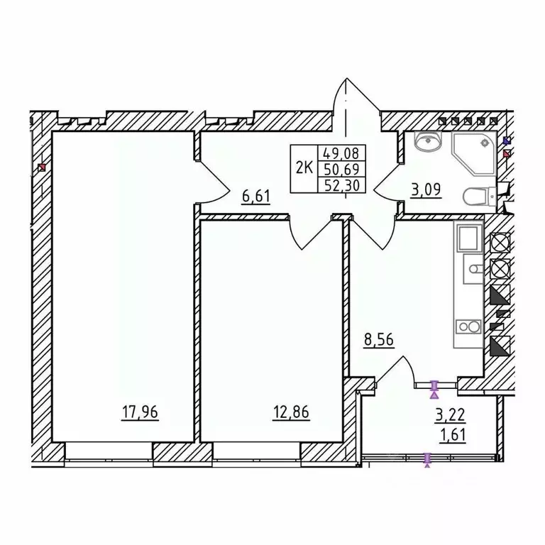 2-к кв. Калининградская область, Зеленоградск  (52.3 м) - Фото 1