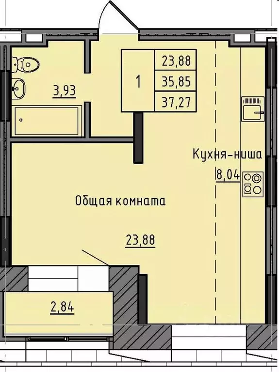 1-к кв. Саха (Якутия), Якутск 37-й кв-л,  (37.27 м) - Фото 0