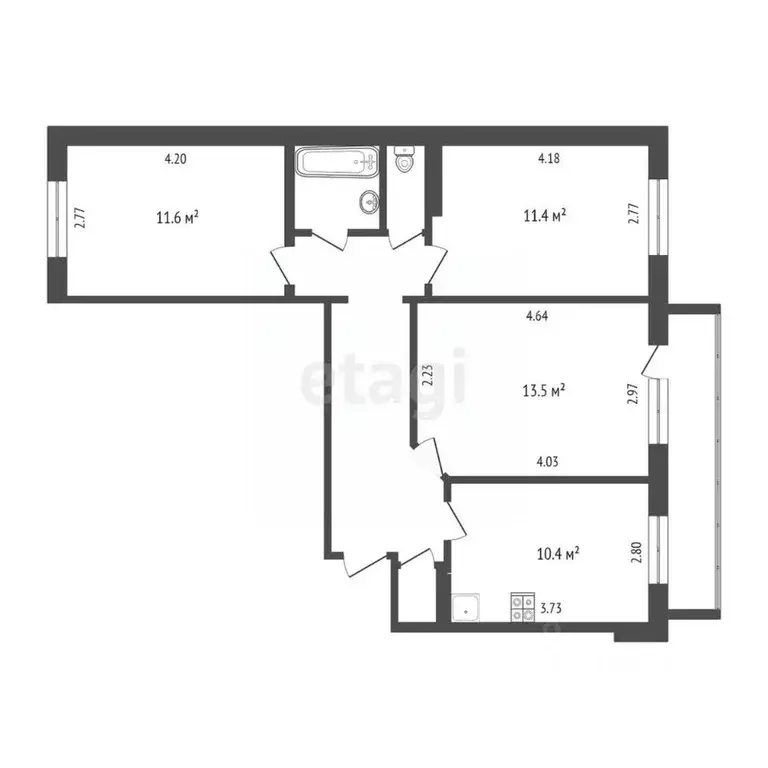 3-к кв. Тюменская область, Тюмень Молодежная ул., 70 (66.0 м) - Фото 1