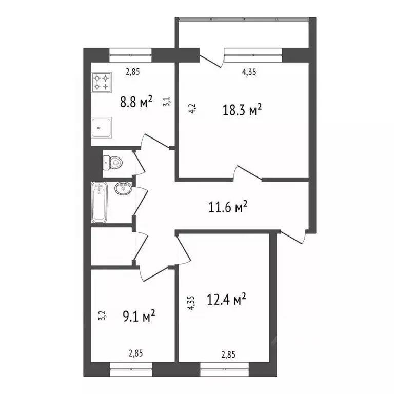 3-к кв. Красноярский край, Красноярск Северный мкр, ул. Мате Залки, 24 ... - Фото 1