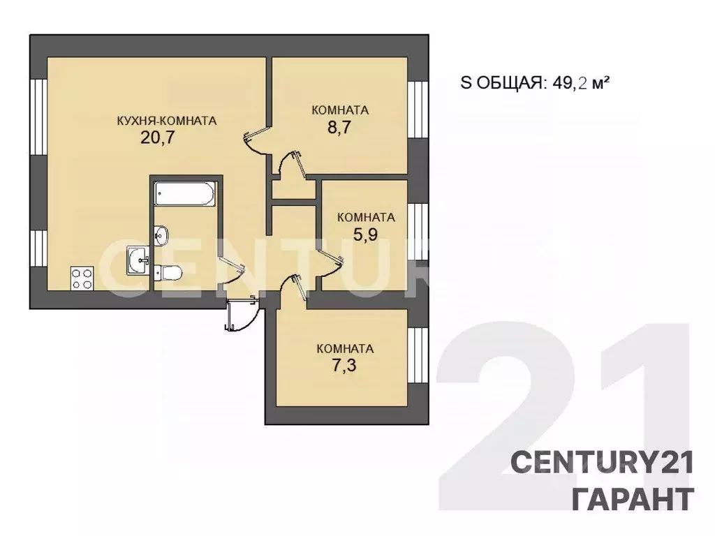 4-к кв. Санкт-Петербург просп. Ветеранов, 22 (49.3 м) - Фото 1