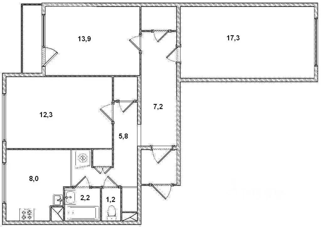 3-к кв. Санкт-Петербург ул. Антонова-Овсеенко, 9К2 (71.9 м) - Фото 1