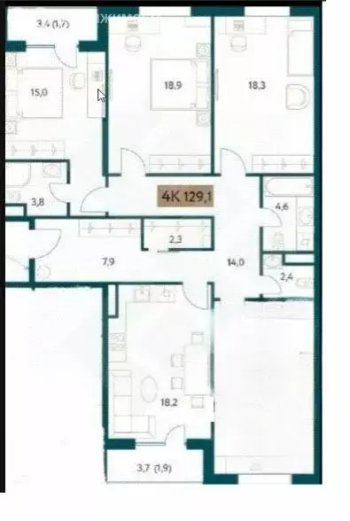 4-комнатная квартира: Москва, Винницкая улица, 8к4 (129.5 м) - Фото 0