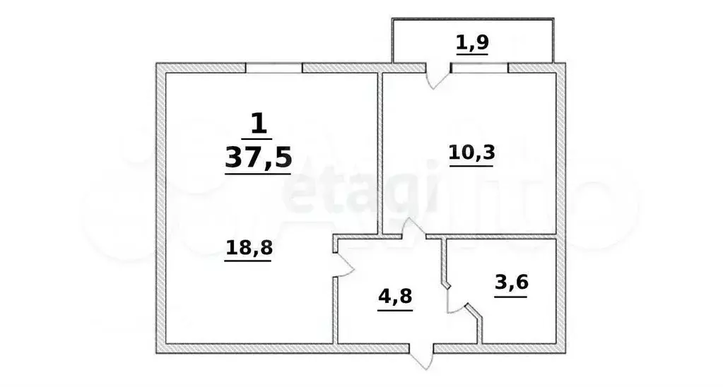 1-к. квартира, 37,5 м, 5/5 эт. - Фото 0