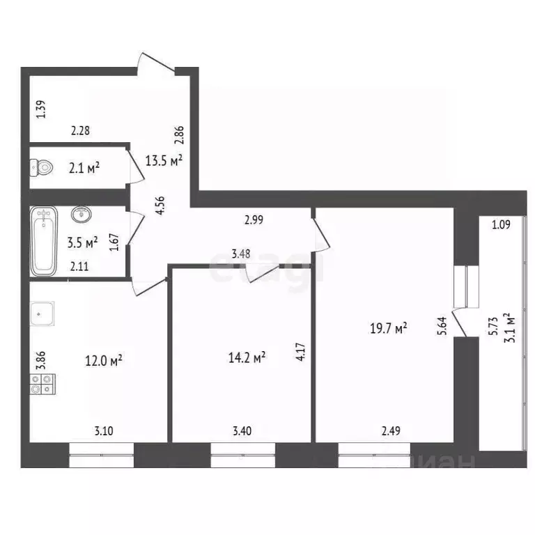 2-к кв. Вологодская область, Череповец Ленинградская ул., 21 (65.0 м) - Фото 2