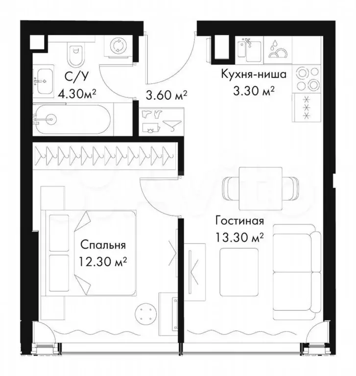 1-к. квартира, 36,8 м, 7/41 эт. - Фото 1