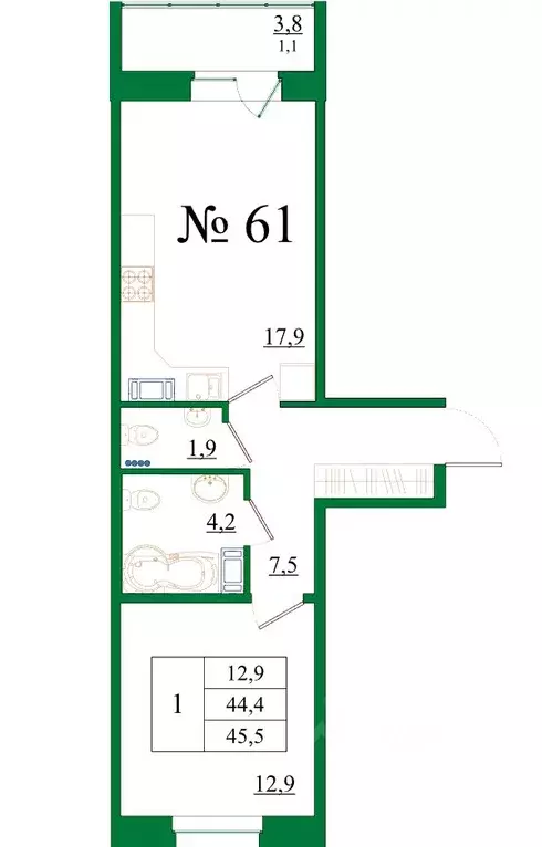 1-к кв. Ленинградская область, Гатчина Красносельское ш., 4А (45.5 м) - Фото 1