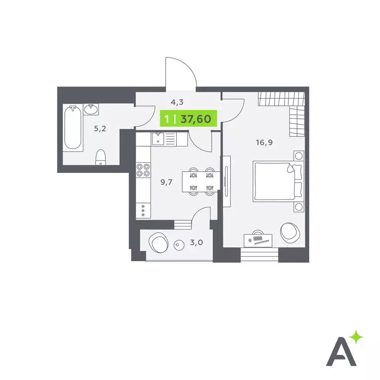 1-комнатная квартира: Кудрово, Солнечная улица, 4 (37.6 м) - Фото 0