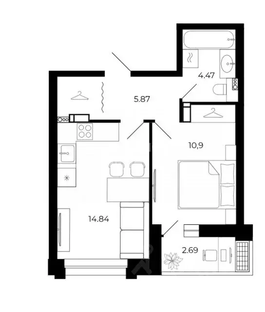 1-к кв. Липецкая область, Липецк ул. Е.И. Замятина, 4Б (39.0 м) - Фото 2