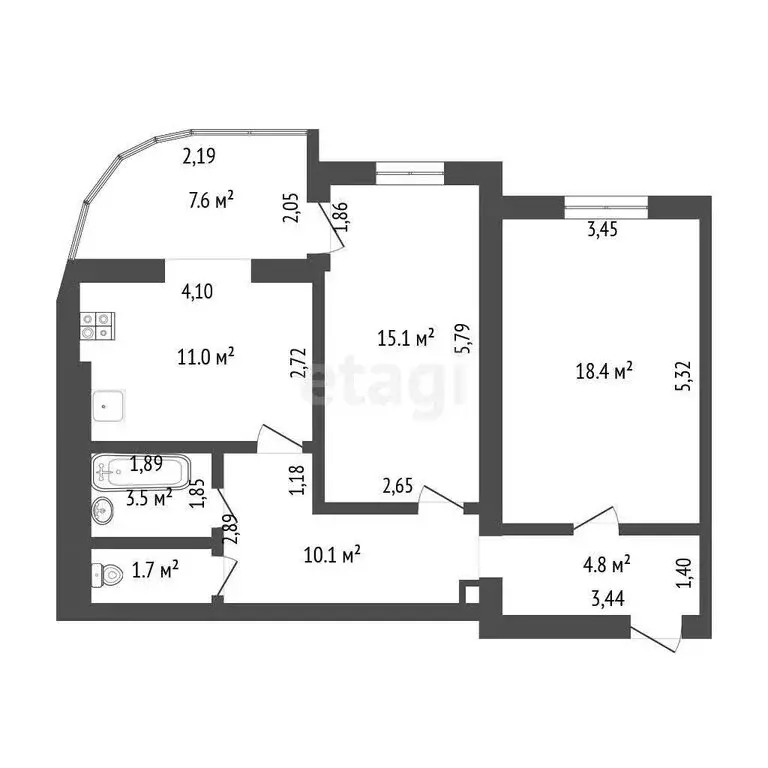 2-комнатная квартира: Тюмень, Пролетарская улица, 111 (64.6 м) - Фото 0