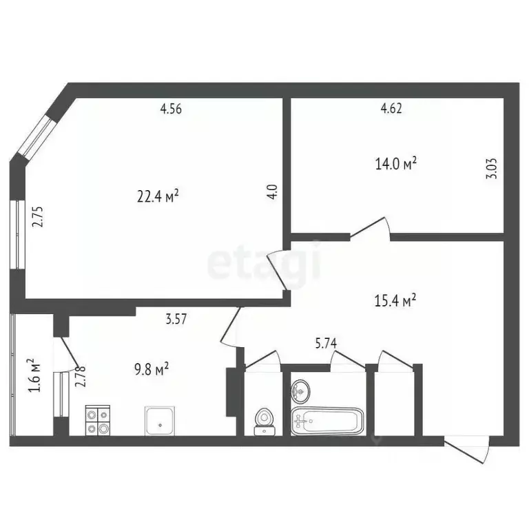 2-к кв. Псковская область, Псков ул. Генерала Маргелова, 19 (67.0 м) - Фото 2