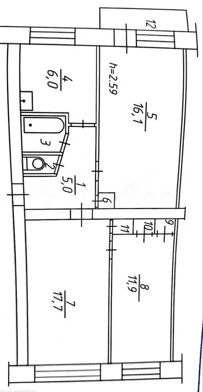 3-к. квартира, 61,5 м, 2/5 эт. - Фото 0