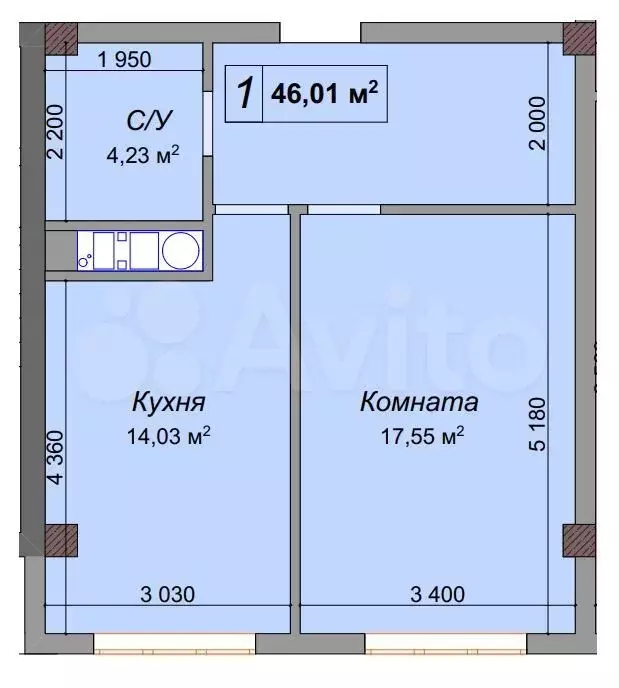 1-к. квартира, 46 м, 2/12 эт. - Фото 0