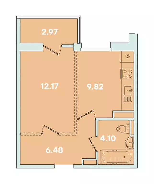 1-к кв. Иркутская область, Иркутск ул. Петрова, 18 (35.54 м) - Фото 0
