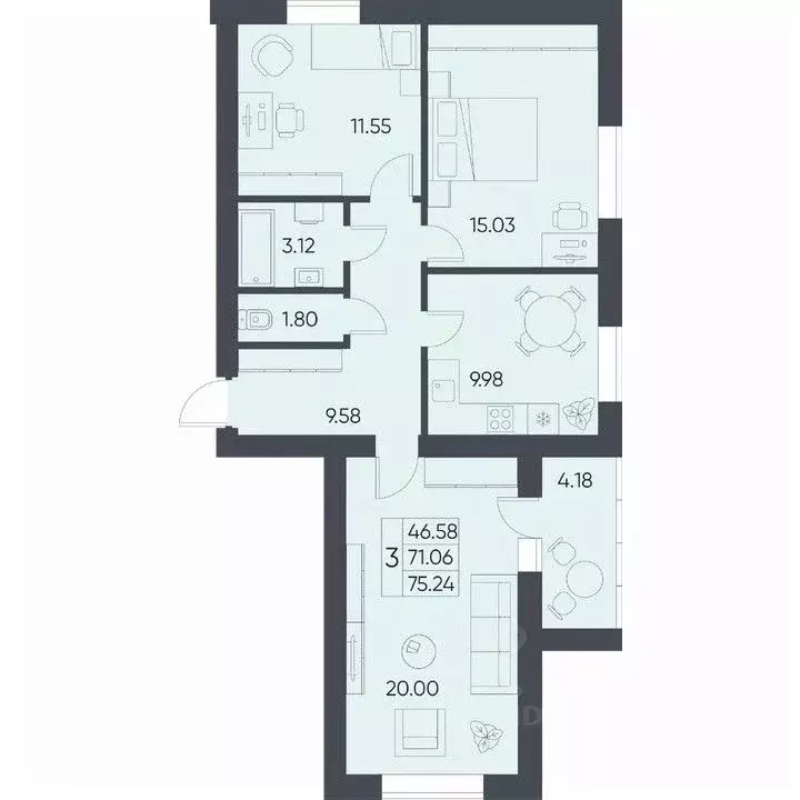 3-к кв. Саратовская область, Татищево рп  (75.24 м) - Фото 1