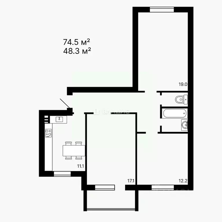 3-к кв. Пензенская область, Пенза Российская ул., 47 (74.5 м) - Фото 2