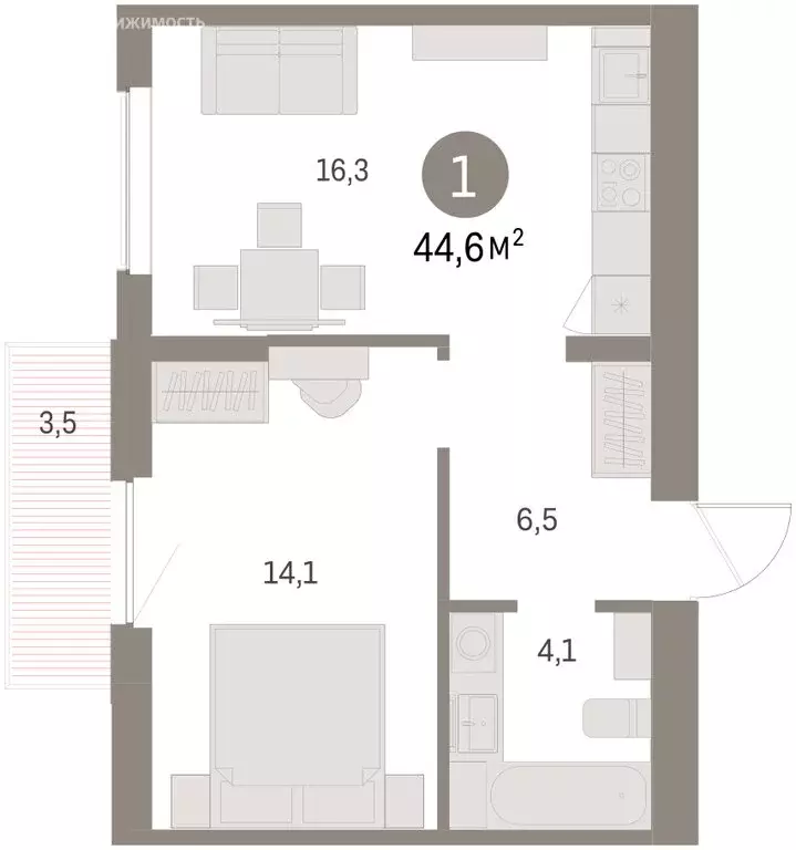 1-комнатная квартира: Пермь, улица Куйбышева, 143 (44.55 м) - Фото 2