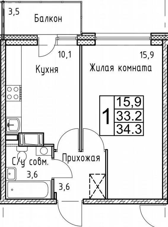 1-комнатная квартира: посёлок Коммунарка, Фитарёвская улица, 6 (35 м) - Фото 1