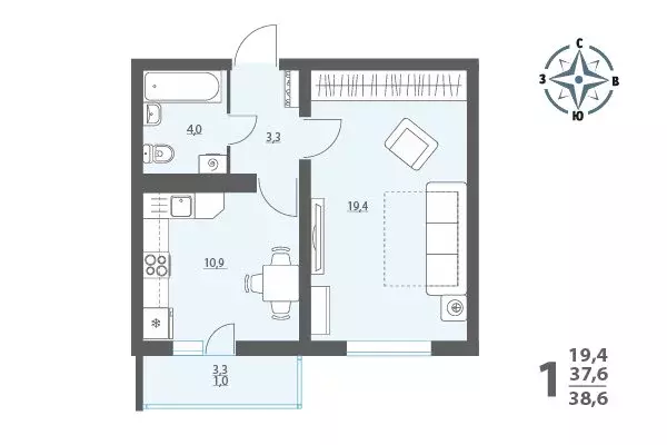 1-комнатная квартира: Воронеж, улица Шидловского, 26 (38.6 м) - Фото 1