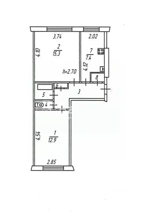 2-к кв. Мурманская область, Североморск ул. Колышкина, 12 (46.4 м) - Фото 1