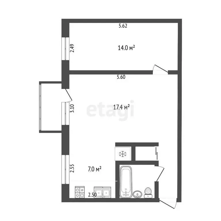 2-комнатная квартира: Омск, Нефтезаводская улица, 31 (42.8 м) - Фото 1