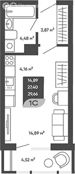 квартира-студия: новосибирск, улица стофато, 26 (30 м) - Фото 0