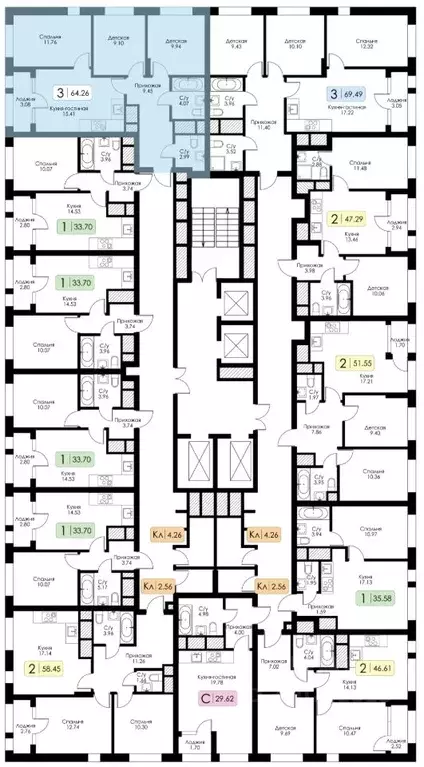 3-к кв. Тульская область, Тула Один жилой комплекс (64.26 м) - Фото 2