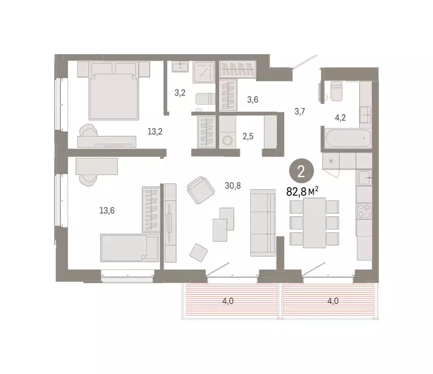 2-комнатная квартира: Тюмень, жилой комплекс На Минской (82.79 м) - Фото 1