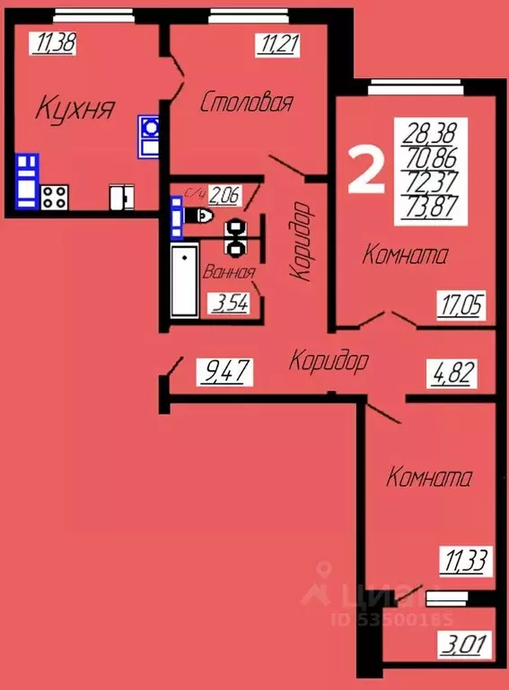 2-к кв. Смоленская область, Смоленск Центральная ул., 6 (73.68 м) - Фото 0