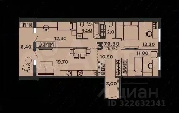 3-к кв. Волгоградская область, Волгоград ул. Глазкова, 14Б (79.1 м) - Фото 2