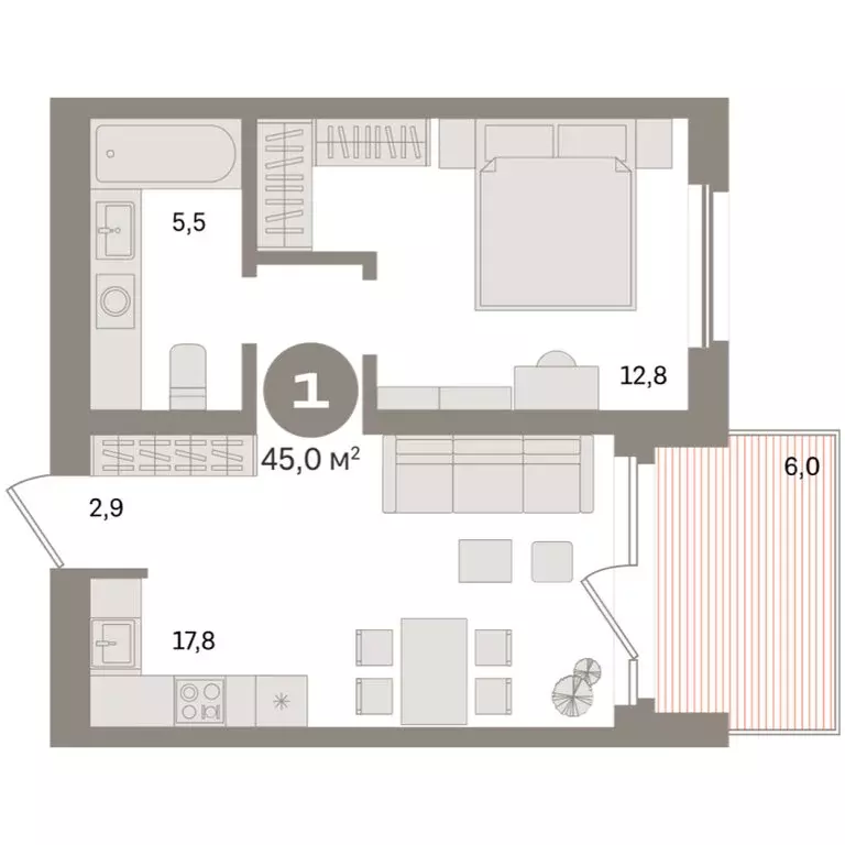 1-комнатная квартира: Екатеринбург, улица Советских Женщин (45 м) - Фото 2